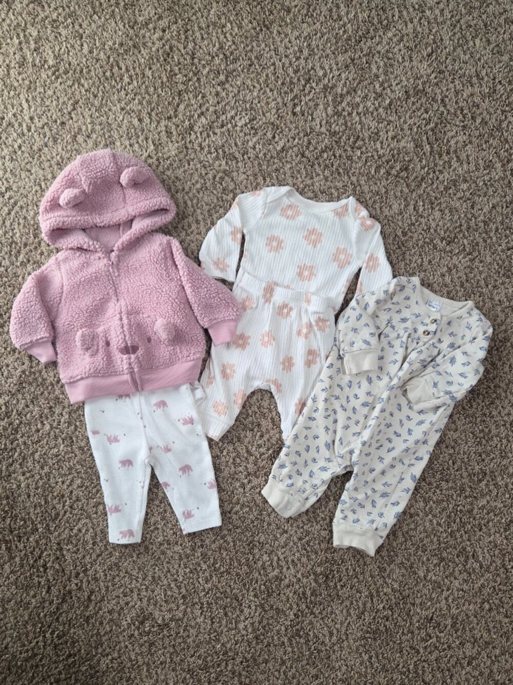 Bundle of 3 Baby Girl Matching Sets, 0-3 Months